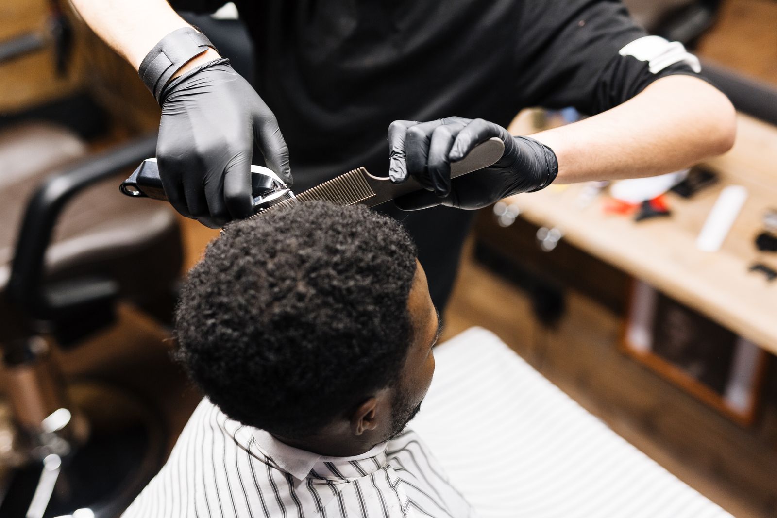 Professional mobile barber at work